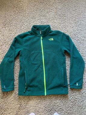 Boys Large The North Face Fleece Jacket with Neon Green Zipper